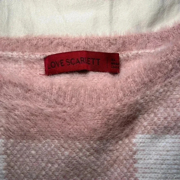 Love Scarlett pink and white checkered sweater. Size XL. - Picture 3 of 10